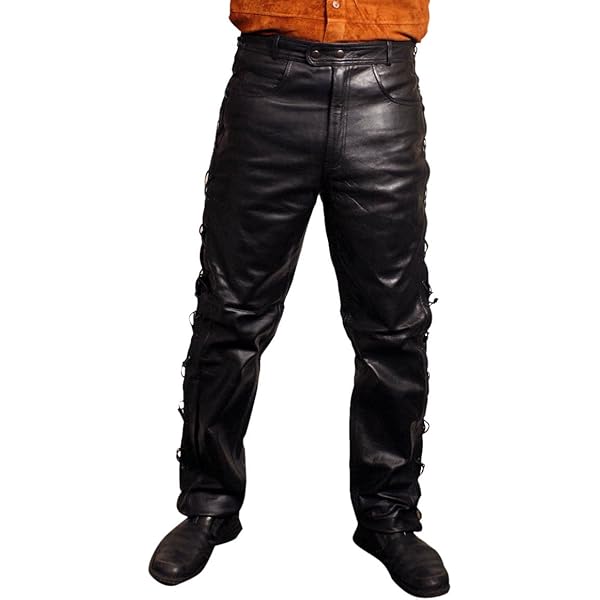 パンツ THE CRIMIE / cow leather pants AREENO Mens Biker Pants Jeans (J6) Black - Real Leather W30